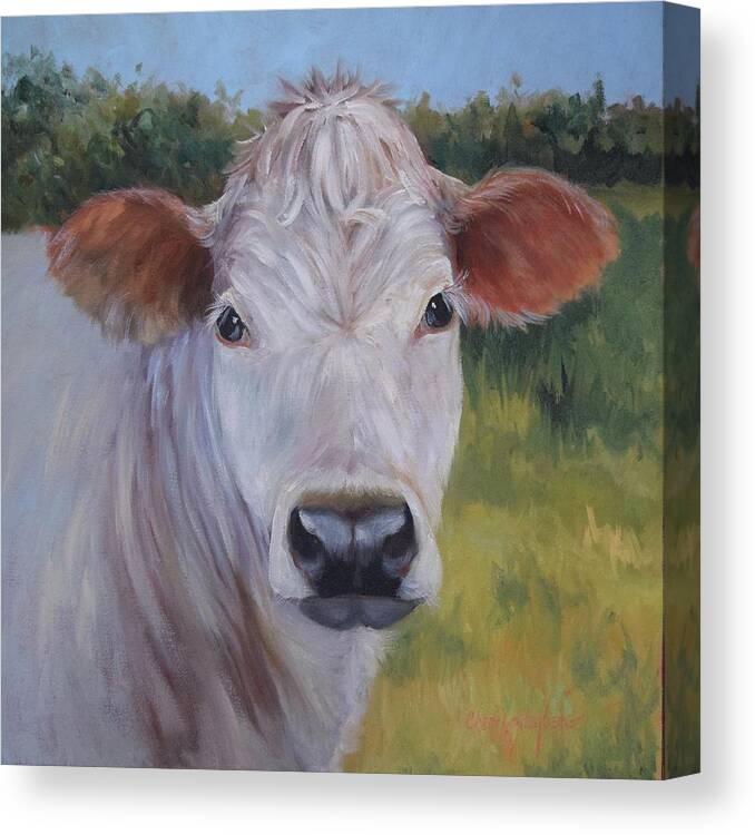 Animal Canvas Print featuring the painting Cow Painting Ms Ivory by Cheri Wollenberg