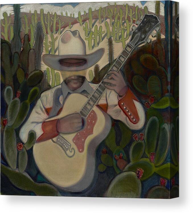 Cowboy Canvas Print featuring the painting Cowboy in the Cactus by John Reynolds
