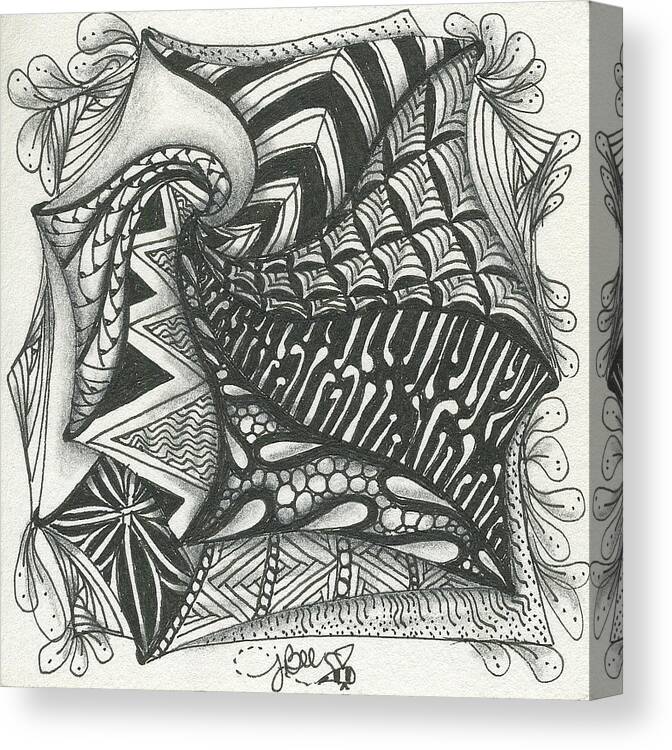 Zentangle Canvas Print featuring the drawing Crazy Spiral by Jan Steinle