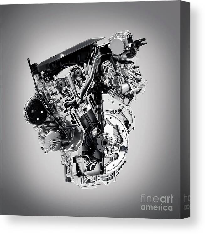 Engine Canvas Print featuring the photograph Cross section of Buick Lacrosse 3.6L V6 VVT car engine by Maxim Images Exquisite Prints