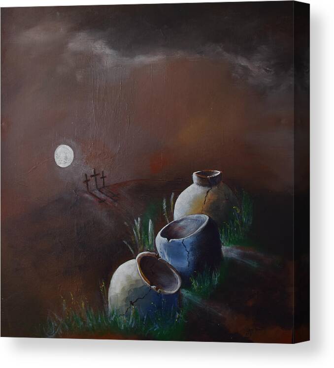 Moon Canvas Print featuring the painting Empty Crosses Empty Crocks by Gary Smith