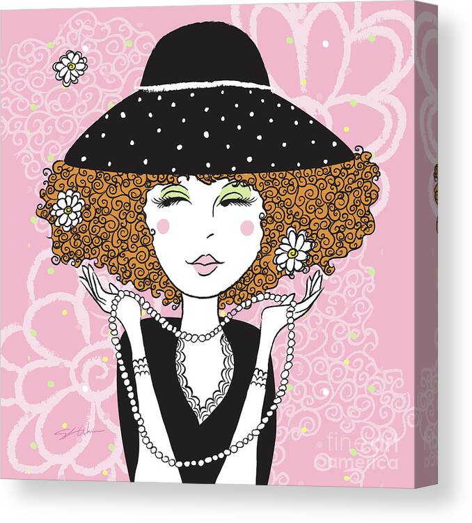 Hat Canvas Print featuring the digital art Curly Girl in Polka Dots by Shari Warren