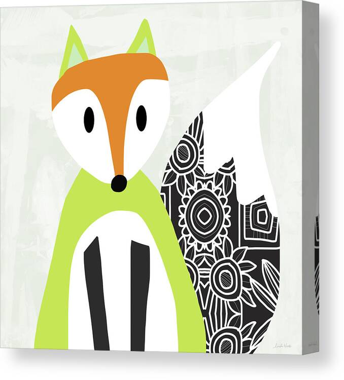 Fox Canvas Print featuring the mixed media Cute Green And Black Fox- Art by Linda Woods by Linda Woods