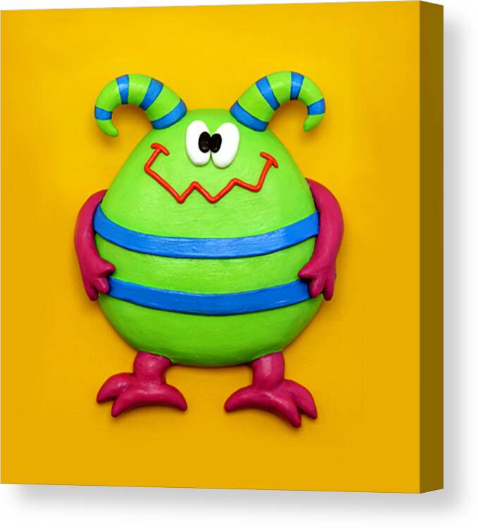 Animal Canvas Print featuring the mixed media Cute Green Monster by Amy Vangsgard