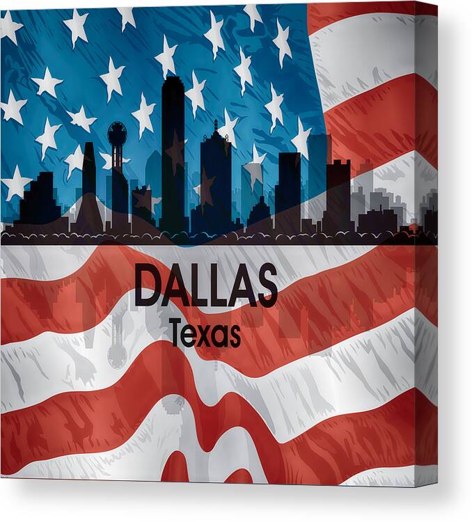 City Canvas Print featuring the mixed media Dallas TX American Flag by Angelina Tamez