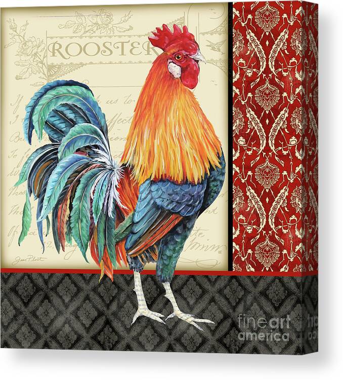 Rooster Canvas Print featuring the painting Damask Rooster-D by Jean Plout