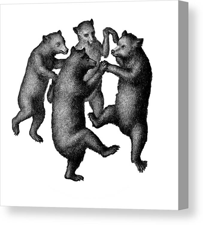 Bear Canvas Print featuring the digital art Dancing Bears Round Circle Beach Towel Blanket by Edward Fielding
