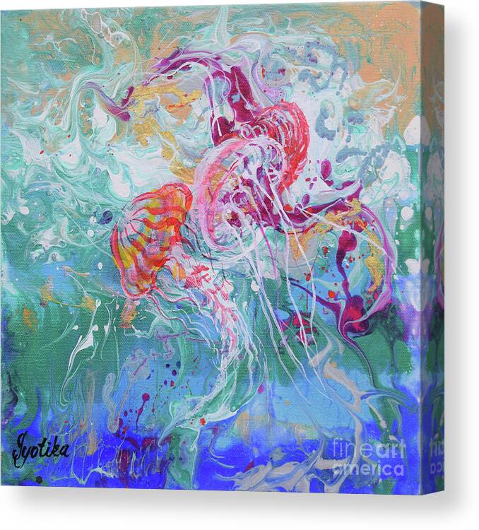 Jellyfish Canvas Print featuring the painting Dancing Jellyfish by Jyotika Shroff