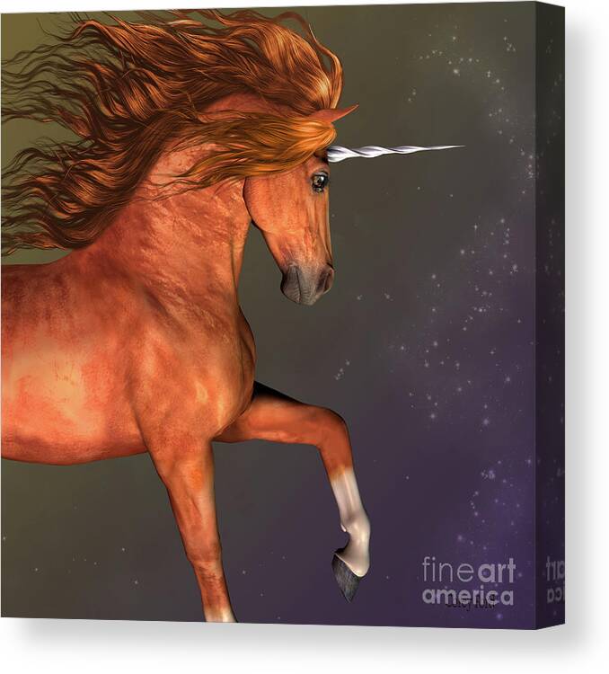 Unicorn Canvas Print featuring the digital art Dapple Chestnut Unicorn by Corey Ford