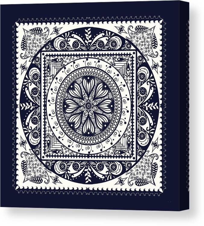 Blue Canvas Print featuring the drawing Deep Blue Classic Mandala by Deborah Smith