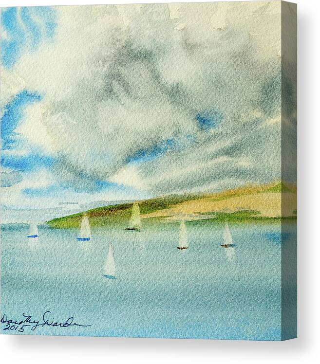Afternoon Canvas Print featuring the painting Dark Clouds Threaten Derwent River Sailing Fleet by Dorothy Darden