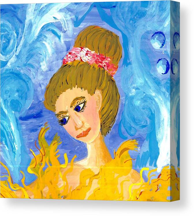 Sue Burgess Canvas Print featuring the painting Detail of Mer Mum and Comb The Mother by Sushila Burgess