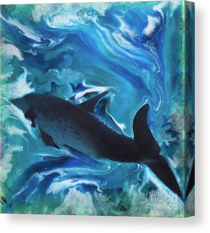 Fish Canvas Print featuring the painting Dolphin dance by Maria Karlosak