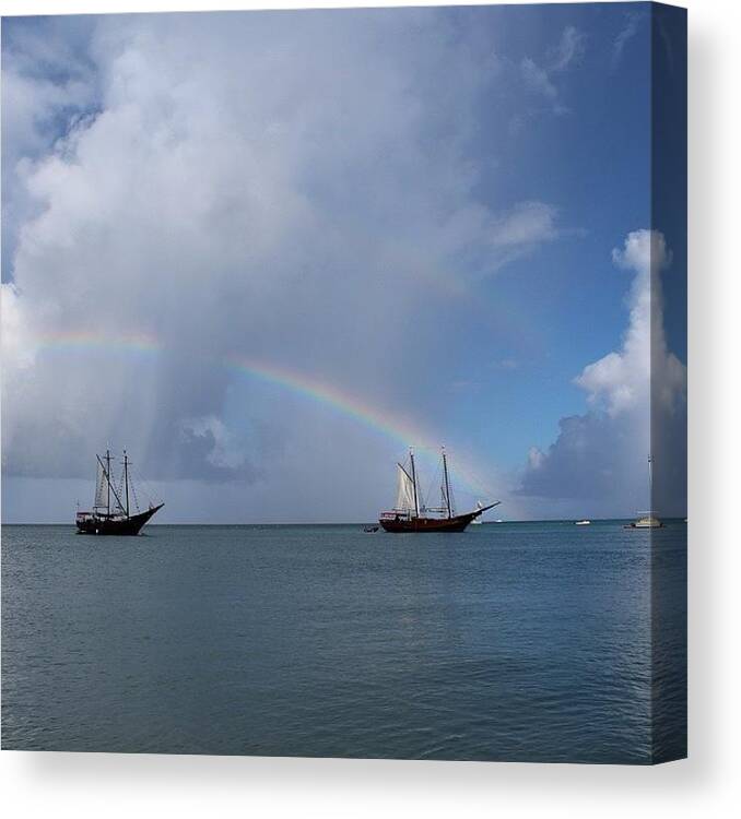 Arubatourism Canvas Print featuring the photograph Aruba Double Rainbow by Julie Winters