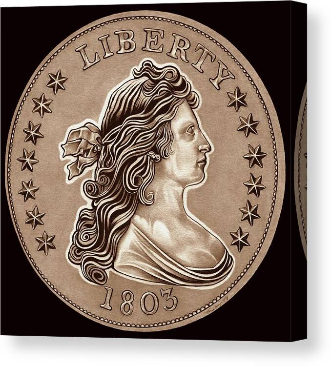 Draped Bust Liberty Dollar Canvas Print featuring the drawing Dull Bronze Draped Liberty by Fred Larucci