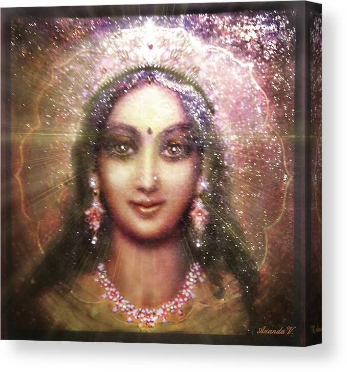 Goddess Painting Canvas Print featuring the mixed media Vision of the Goddess - Durga or Shakti by Ananda Vdovic
