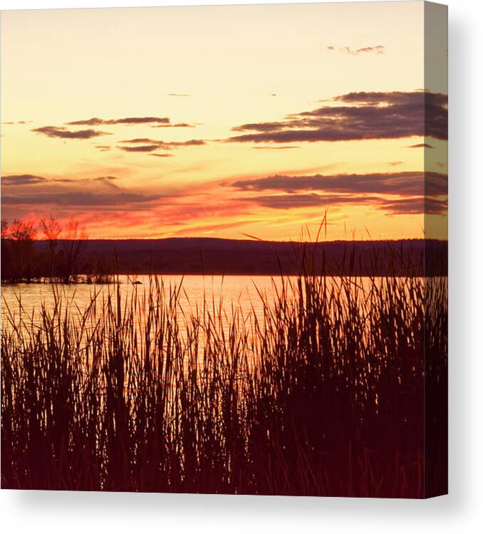 Dusk Canvas Print featuring the photograph dusk on Lake Superior by Peter Ponzio