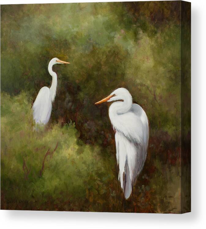 Egrets Roosting Canvas Print featuring the painting Egrets Roosting by Glenda Cason