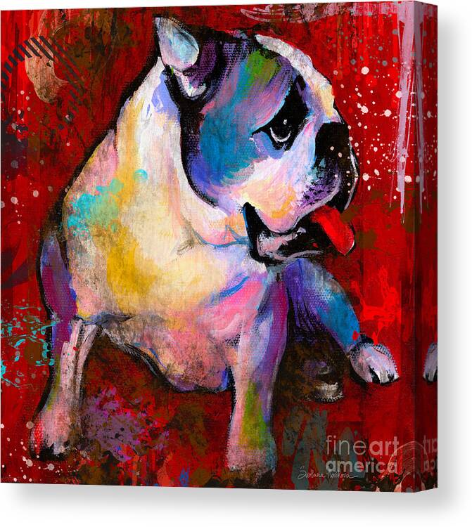 English Bulldog Canvas Print featuring the painting English American Pop Art Bulldog print painting by Svetlana Novikova