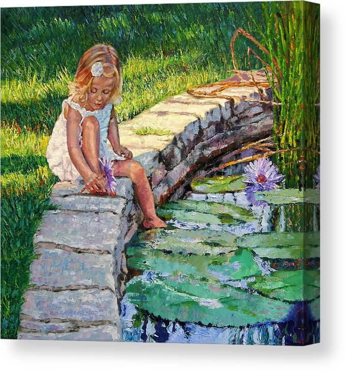 Small Girl Canvas Print featuring the painting Enjoying Yesterdays Sunlight by John Lautermilch