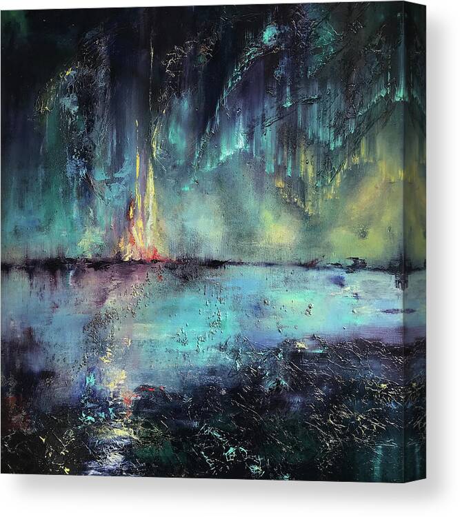 Northern Lights Canvas Print featuring the painting Erluption by Alexandra Louie