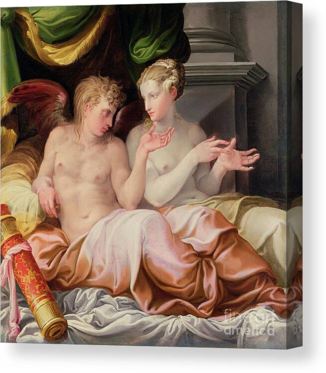 Eros And Psyche Canvas Print featuring the painting Eros and Psyche by Niccolo dell Abate by Niccolo dell Abate