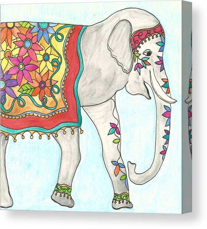 Elephant Canvas Print featuring the painting Eshma, meaning lucky in English by Monica Martin
