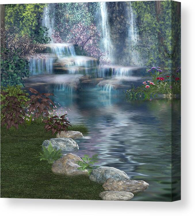 Graphics Canvas Print featuring the digital art Fairies Hidden Lake by Digital Art Cafe