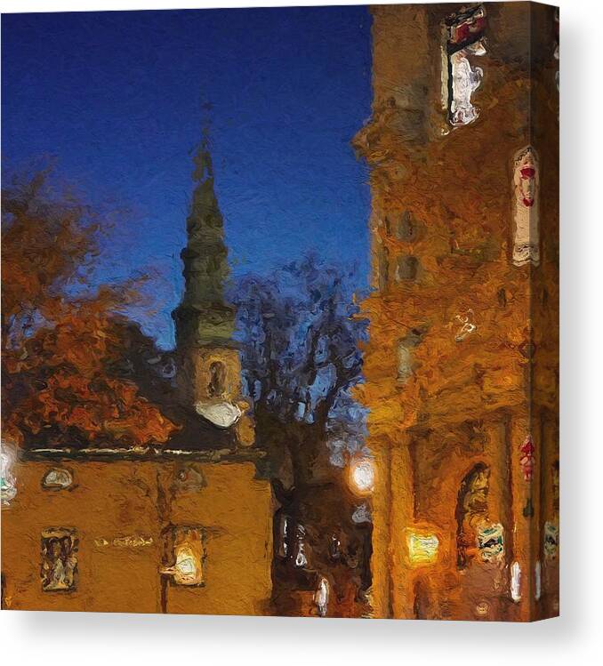 Fall Canvas Print featuring the digital art Fall and Ivy in Quebec City by Julius Reque