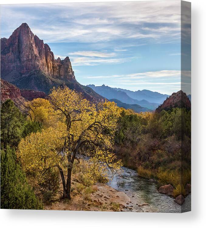 Watchman Tower Canvas Print featuring the photograph Fall Evening at Zion by James Woody