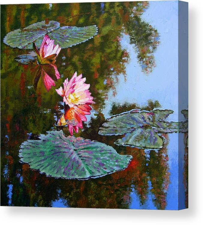 Water Lily Canvas Print featuring the painting Fall Glow by John Lautermilch