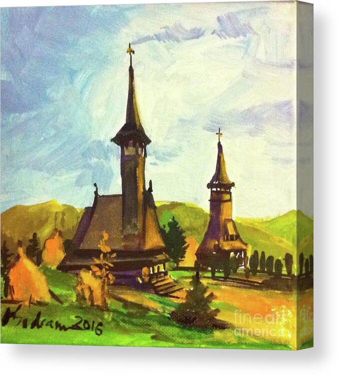 Maramures Canvas Print featuring the painting Fall sunset in the hills by Oana Godeanu
