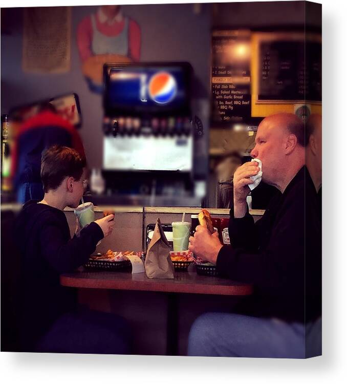 Father Canvas Print featuring the photograph Father and Son Burger Time by Frank J Casella