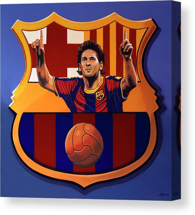 Lionel Messi Canvas Print featuring the painting FC Barcelona Painting by Paul Meijering