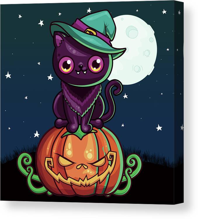 Ferociously Cute Halloween Vampire Witch Kitty C Canvas Print Canvas Art By Little Bunny Sunshine
