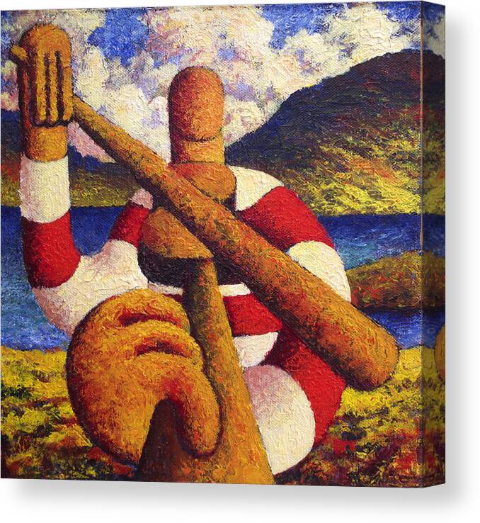 Fiddle Canvas Print featuring the painting Fiddle player in landscape impasto by Alan Kenny