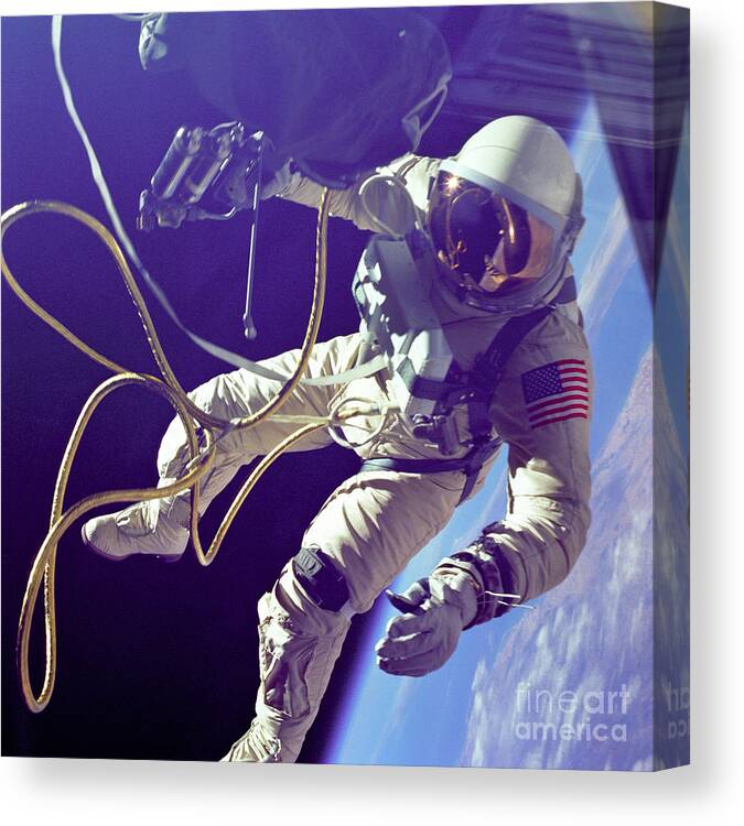 Science Canvas Print featuring the photograph First American Walking In Space, Edward by Nasa