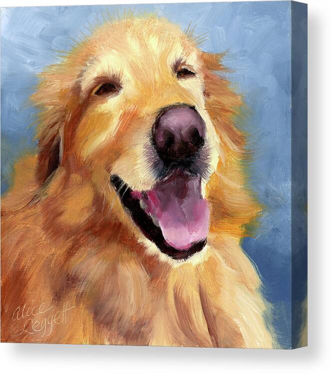 Golden Retriever Canvas Print featuring the painting Fletcher Laughing by Alice Leggett