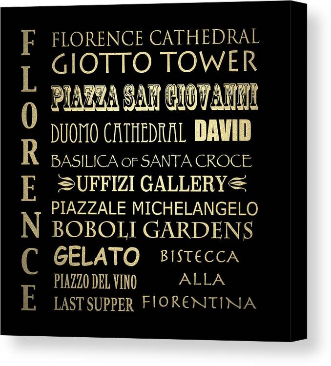 Florence Framed Art Canvas Print featuring the digital art Florence Italy Famous Landmarks by Patricia Lintner