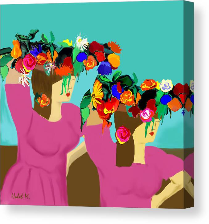 Abstract Girls Canvas Print featuring the digital art Flower Girls In the Market by Haleh Mahbod