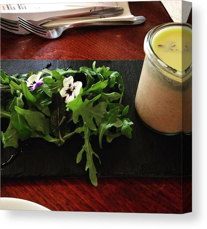 Pansy Canvas Print featuring the photograph #flowers #pansy #salad #pate #yum by Brooke Hooker