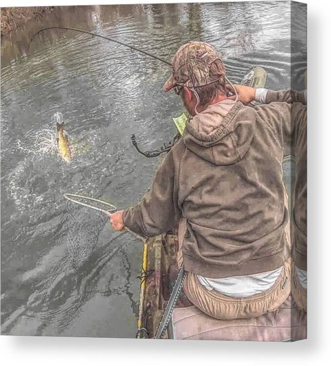 Smallmouth Canvas Print featuring the photograph Flying Smallmouth #kayakfishing by Richard Sloan Finnerty