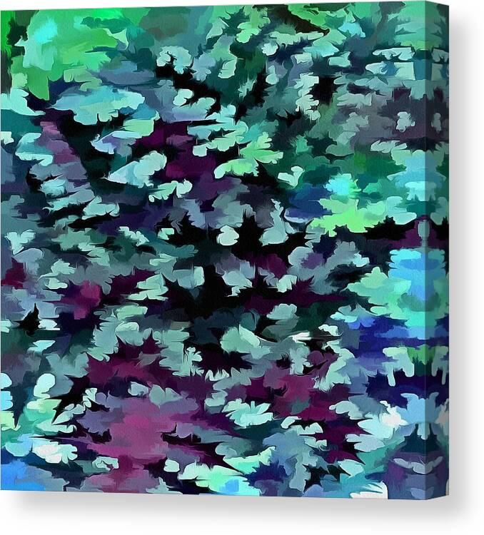 Dusty Miller Canvas Print featuring the painting Foliage Abstract Pop Art In Teal, Blue and Green by Taiche Acrylic Art