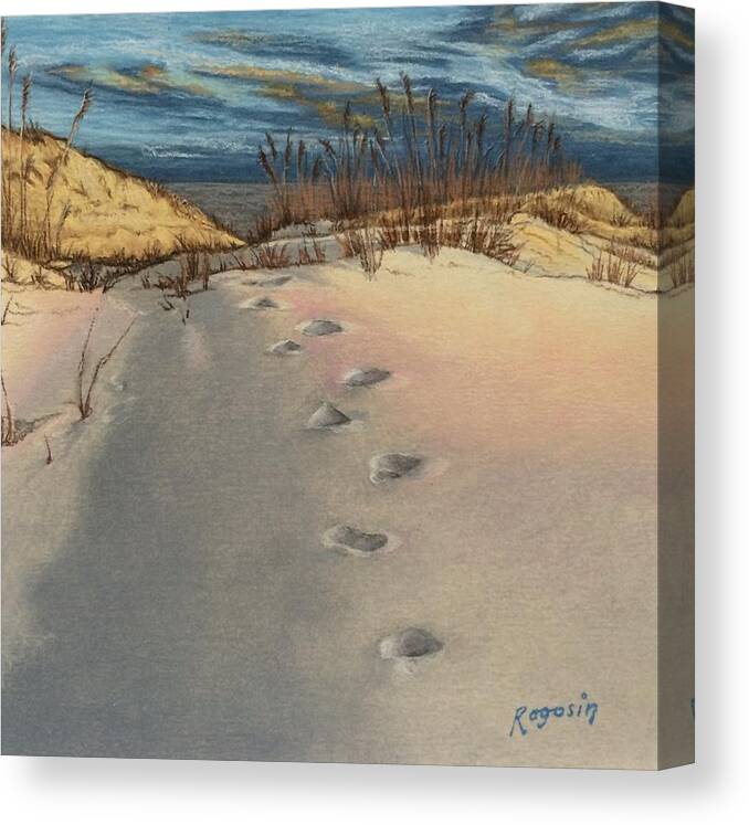 Landscape Canvas Print featuring the painting Footprints in the Snowy Dunes by Harvey Rogosin