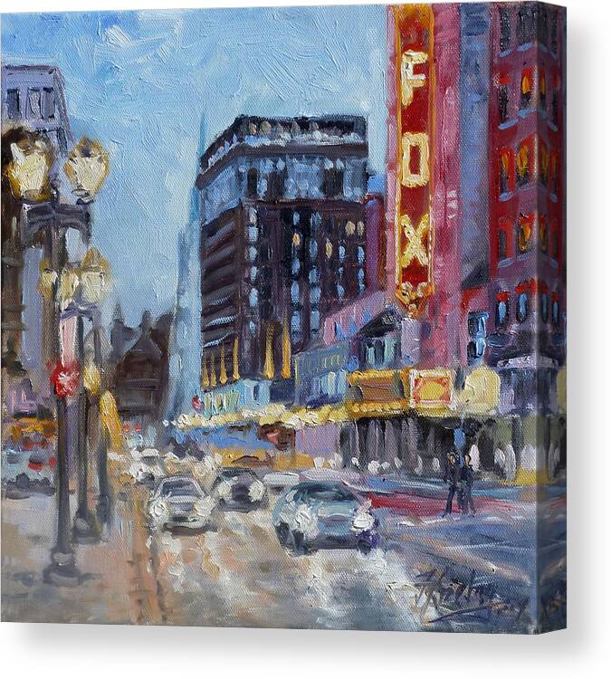 Saint Louis Paintings Canvas Print featuring the painting Fox Theatre on Grand Boulevard St.Louis by Irek Szelag