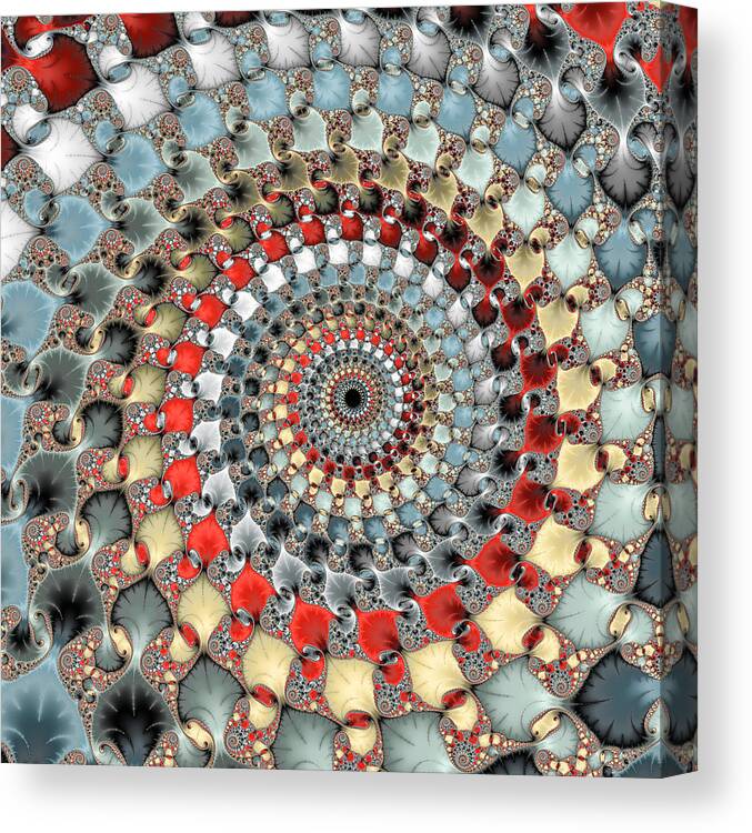 Spiral Canvas Print featuring the digital art Fractal spiral red grey light blue square format by Matthias Hauser
