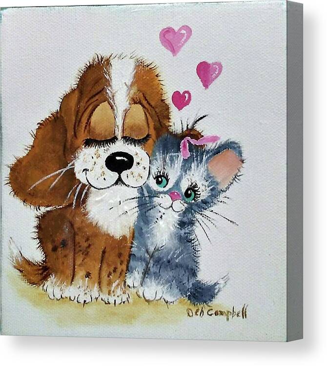 Puppy Canvas Print featuring the painting Friends Forever by Debra Campbell