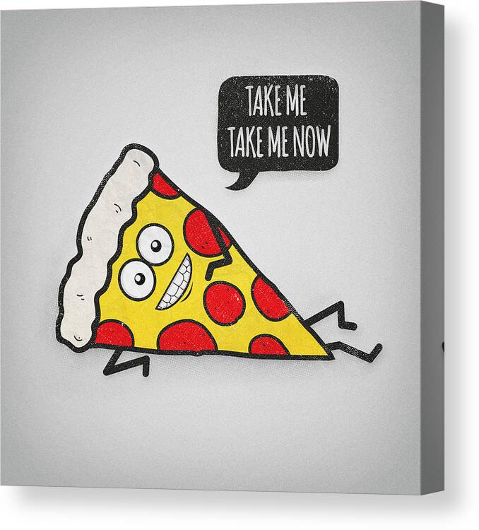 Pizza Canvas Print featuring the digital art Funny and Cute Delicious Pizza Slice wants only you by Philipp Rietz