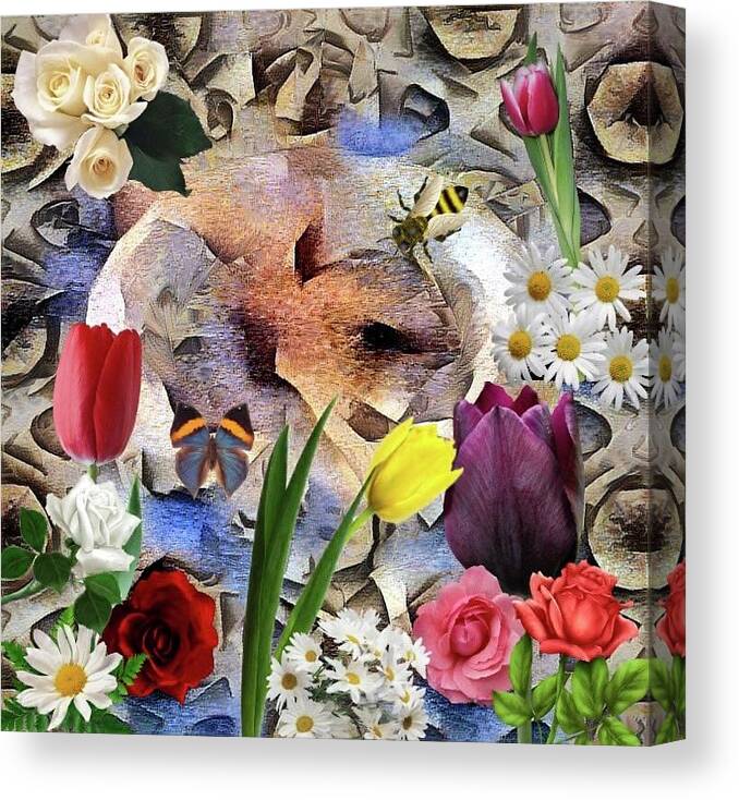 Digital Art. Abstract. Riot. Explosion. Flowers Canvas Print featuring the digital art Garden by Lawrence Allen