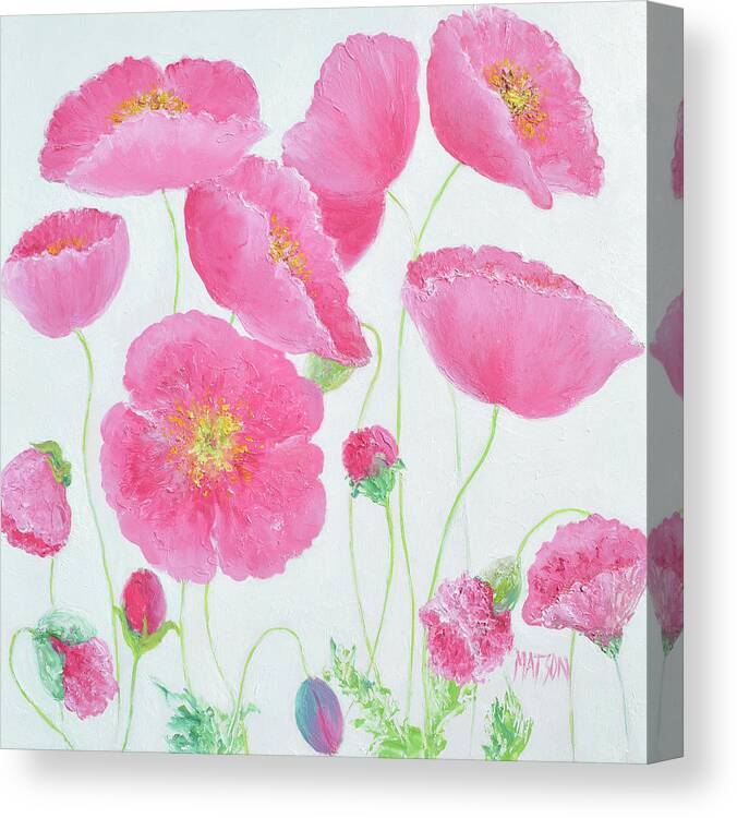 Pink Poppies Canvas Print featuring the painting Garden Poppies by Jan Matson